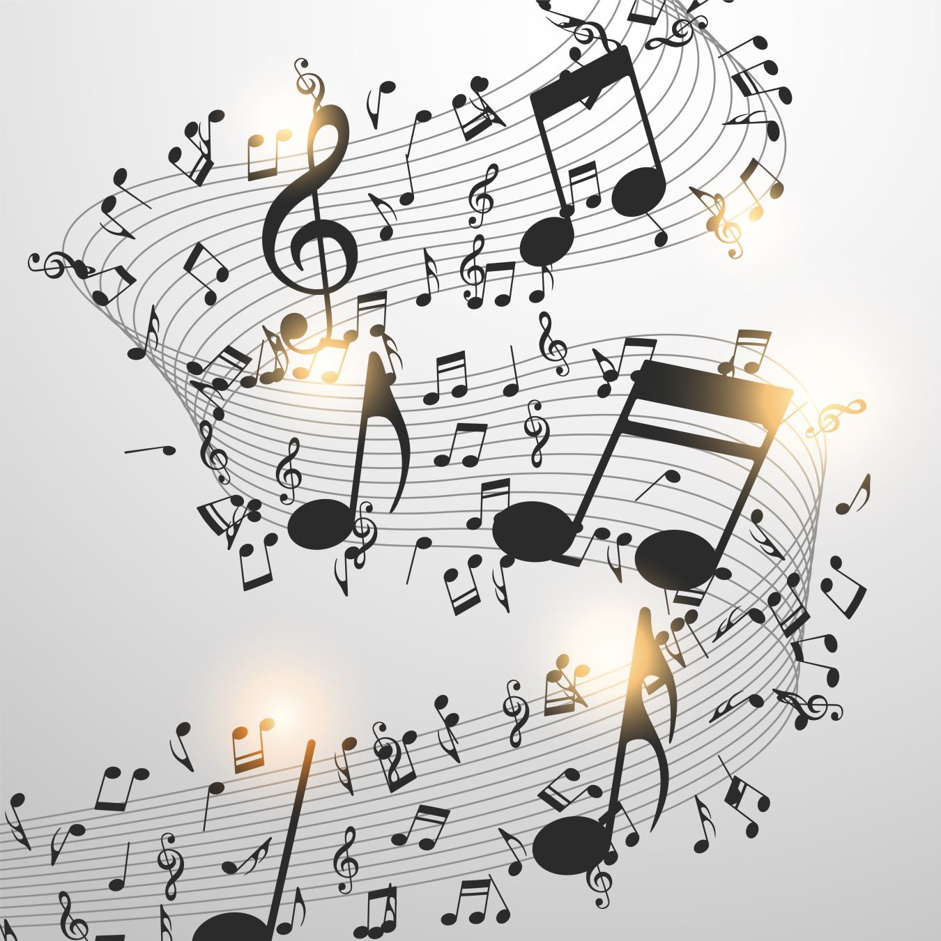 Abstract music notes on line wave background